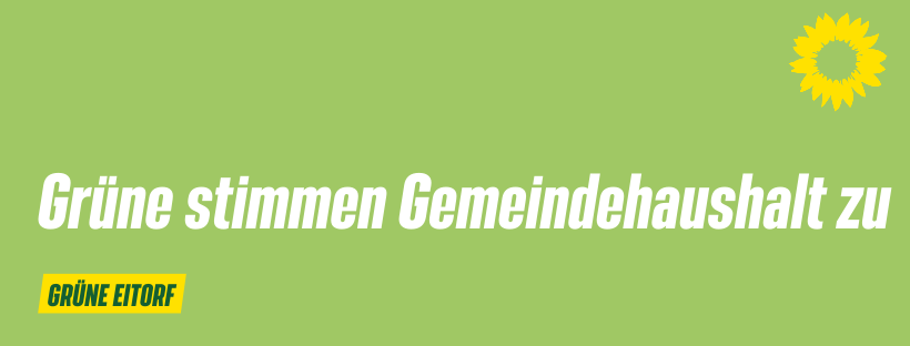 Zu sehen ist ein grünes Bild mit der Aufschrift: "Grüne stimmen Gemeindehaushalt zu - Grüne Eitorf" und rechts oben eine gelbe Sonnenblume