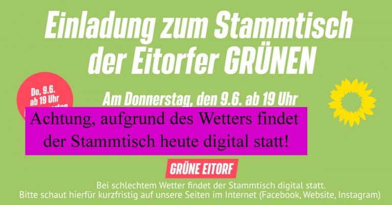 Stammtisch der Eitorfer GRÜNEN findet digital statt!